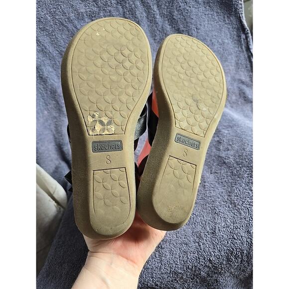 Skechers Cali Luxe Foam Black Leather Thong Strappy Slip On Sandals Womans Sz 8 - Picture 4 of 5